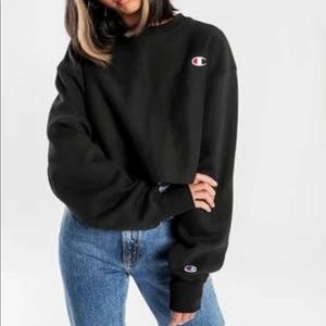 Champion reverse weave cropped top in Black